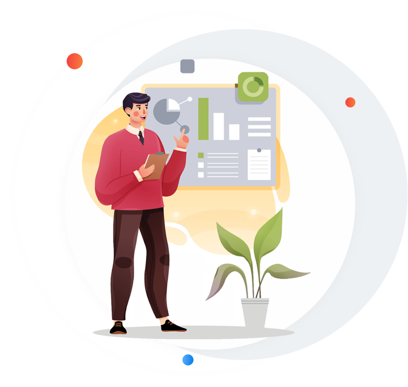 Launch your business to the next level of efficiency Man with cipboard and graph is planning ways to make his business more efficient